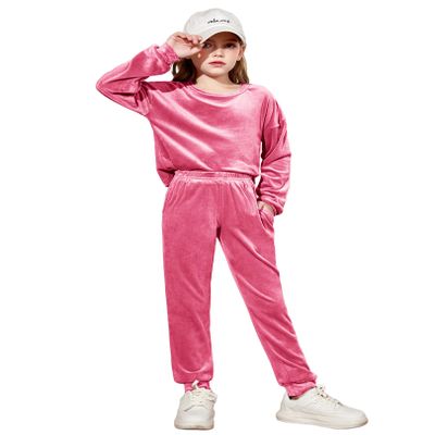 Arshiner Girls Velvet Tracksuits Cute Jogging Suits Sets for Kids Athletic Clothes Sportswear Winter Fall Lilac Size 9-10Y
