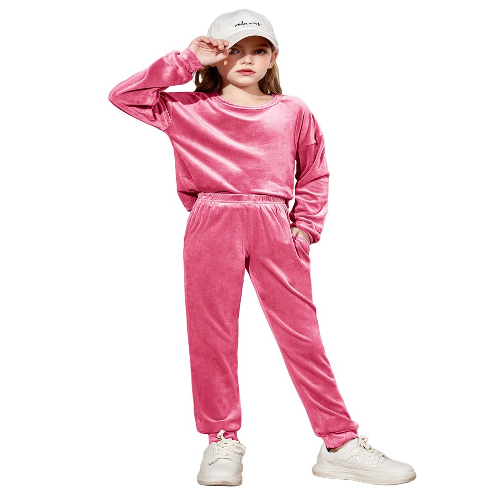 Arshiner Girls Velvet Tracksuits Cute Jogging Suits Sets for Kids Athletic Clothes Sportswear Winter Fall Lilac Size 9-10Y
