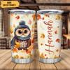 Hyturtle Personalized Fall Owl Maple Leaves Tumbler - Birthday Gifts For Owl Lovers - Fall Autumn Decor Gifts For Farmhouse Thanksgiving - Custom Name 20oz Stainless Steel Tumbler Travel Cup view 2