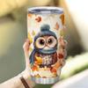 Hyturtle Personalized Fall Owl Maple Leaves Tumbler - Birthday Gifts For Owl Lovers - Fall Autumn Decor Gifts For Farmhouse Thanksgiving - Custom Name 20oz Stainless Steel Tumbler Travel Cup view 3