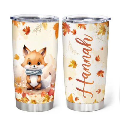 Hyturtle Personalized Fall Fox Maple Leaves Tumbler - Birthday Gifts For Fox Lovers - Fall Autumn Decor Gifts For Farmhouse Thanksgiving - Custom Name 20oz Stainless Steel Tumbler Travel Cup
