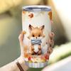 Hyturtle Personalized Fall Fox Maple Leaves Tumbler - Birthday Gifts For Fox Lovers - Fall Autumn Decor Gifts For Farmhouse Thanksgiving - Custom Name 20oz Stainless Steel Tumbler Travel Cup view 3