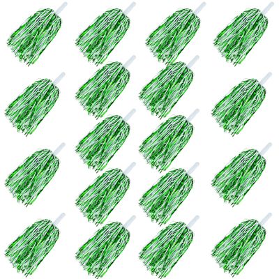 18PCS Green White Metallic Foil Plastic Pom Poms with Baton Handle for Game Sports Squads Dancing Party Football Basketball Club Spirit Sports Stage Performance