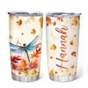 Hyturtle Personalized Fall Dragonfly Maple Leaves Tumbler - Birthday Gifts For Dragonfly Lovers - Fall Autumn Decor Gifts For Thanksgiving - Custom Name 20oz Stainless Steel Tumbler Travel Cup view 1
