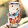 Hyturtle Personalized Fall Dragonfly Maple Leaves Tumbler - Birthday Gifts For Dragonfly Lovers - Fall Autumn Decor Gifts For Thanksgiving - Custom Name 20oz Stainless Steel Tumbler Travel Cup view 3