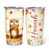 Hyturtle Personalized Fall Otter Maple Leaves Tumbler - Birthday Gifts For Otter Lovers - Fall Autumn Decor Gifts For Farmhouse Thanksgiving - Custom Name 20oz Stainless Steel Tumbler Travel Cup view 1