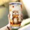Hyturtle Personalized Fall Otter Maple Leaves Tumbler - Birthday Gifts For Otter Lovers - Fall Autumn Decor Gifts For Farmhouse Thanksgiving - Custom Name 20oz Stainless Steel Tumbler Travel Cup view 3