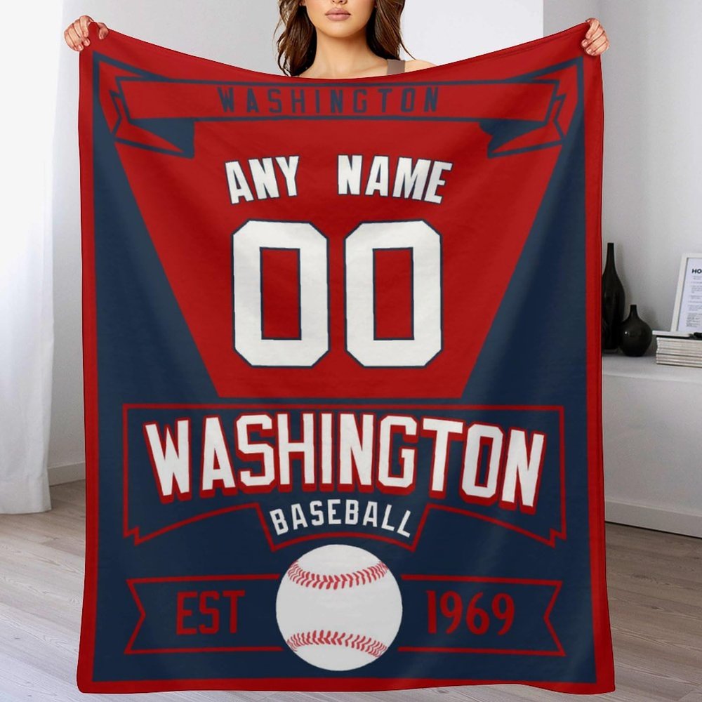 Custom Baseball Throw Blanket Add Name and Number Gifts for Fans Decorative for Bedroom Living Room,50" x 40",60" x 50",80" x 60"