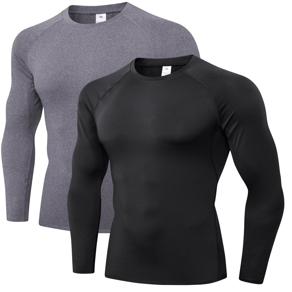 Men's Compression Shirts Long Sleeve Athletic T Shirt Workout Cool Dry Running Tops Gym Undershirts Baselayers 1/2 Pack