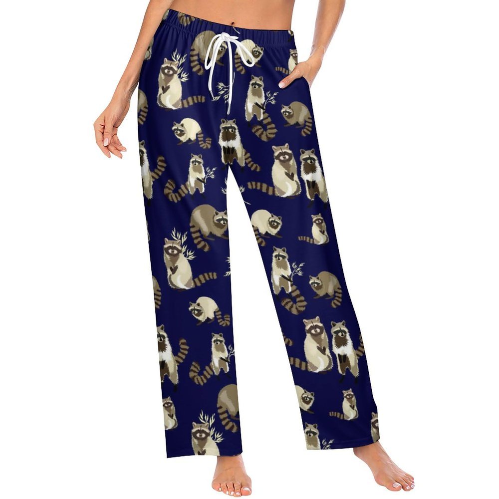 Ysidec Aniamls Raccoon Women Lounge Pants Comfy Pajama Bottom Drawstring Sleepwear Long Pajamas Pants S