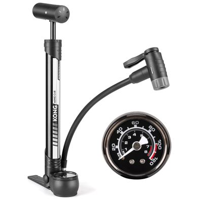 Bike Pump with PSI Gauge- Portable Bicycle Tire Pump - 120 PSI Bike Air Pump fits Presta & Schrader Valve - Road mountainou Bike Pump Comes with Mounting Bracket(Black Gray)