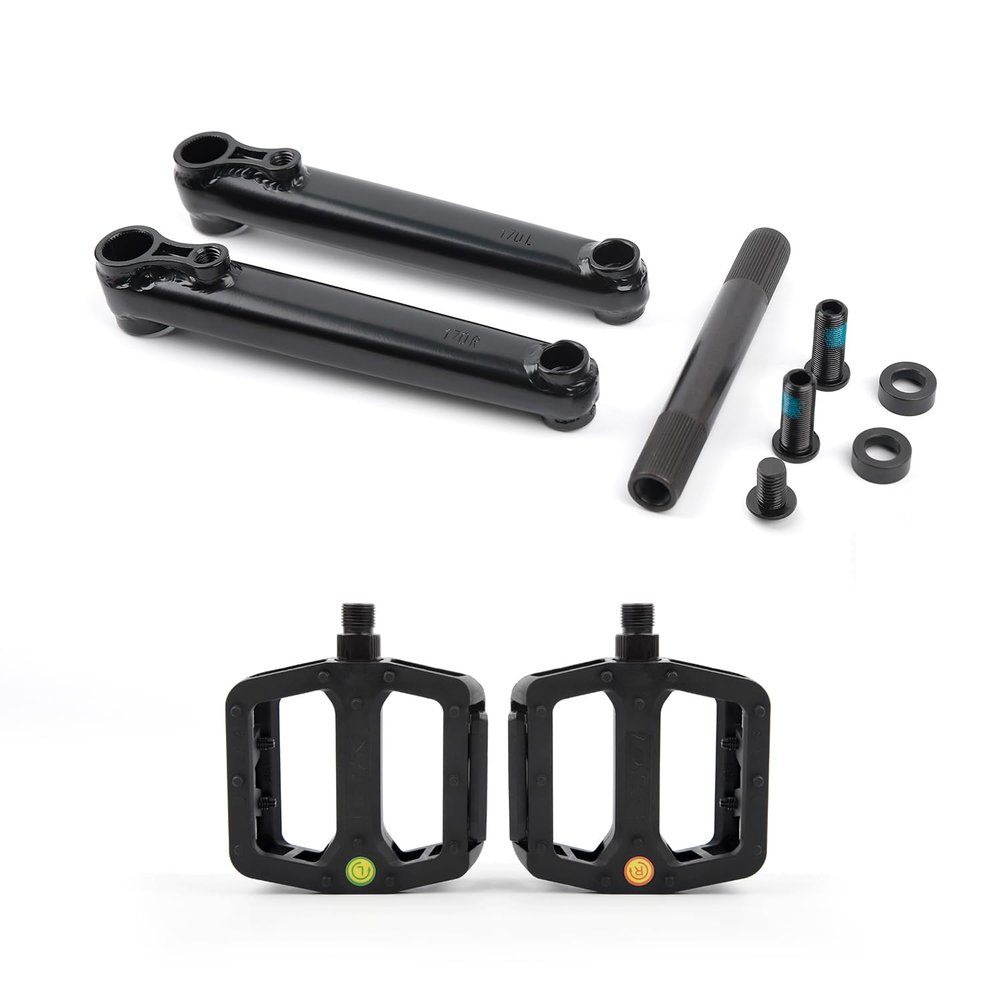 POLSO BMX Bike Crank Arms 170mm, 9/16"(14mm) Axle Diameter 19mm &1 Pair of Bicycle Pedals Suitable for BMX Bikes