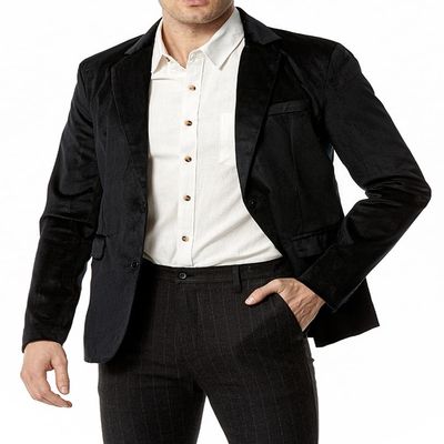 chouyatou Men's Solid Velvet Blazer Basic Slim Fit Two Button Prom Party Dinner Blazer Jacket (X-Large, Black)