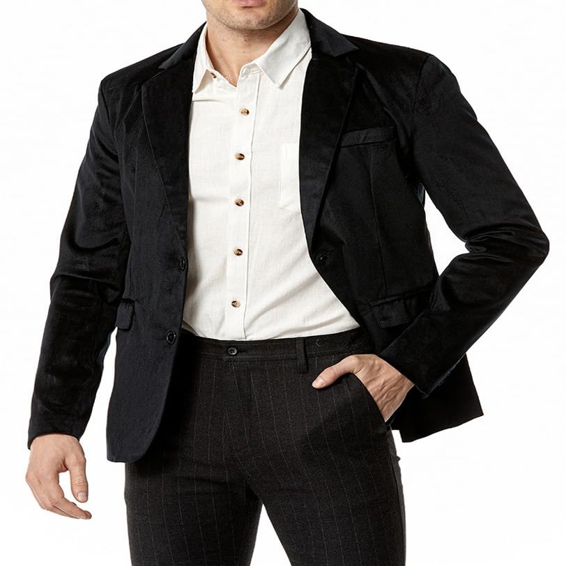 chouyatou Men's Solid Velvet Blazer Basic Slim Fit Two Button Prom Party Dinner Blazer Jacket (X-Large, Black)