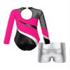 Agoky Girls 2Pcs Sparkle Ballet Dance Outfits Mesh Splice Gymnastic Leotard Unitard Biketard with Booty Shorts Set Tracksuit Hot Pink&Silver B 8 Years view 2