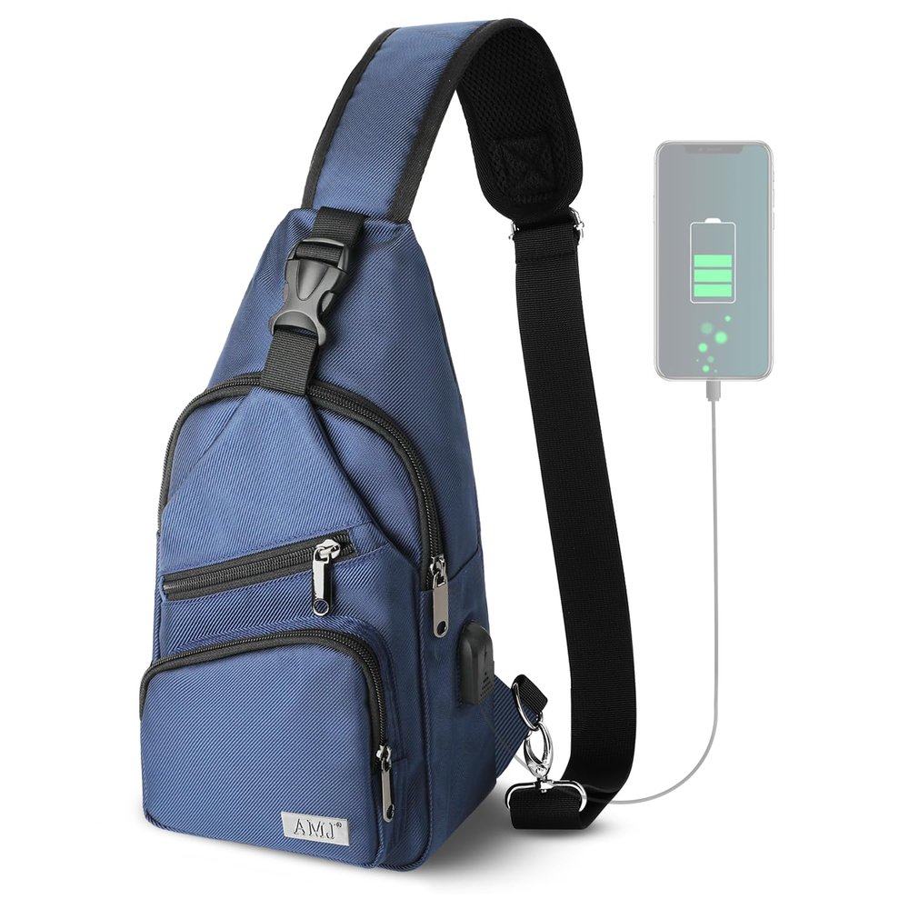 AMJ Crossbody Sling Bag Men, Casual Shoulder Backpack, Chest Daypack Satchel for Hiking TravelLarge Blue