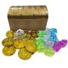 HOPELJ Kids Pirate Treasure Chest Toy Box Gold Finish Vintage Pirate Jewelry Box Kids Storage Treasure Chest with (12 Plastic Gold Coins+12Gems+1Rings) view 1