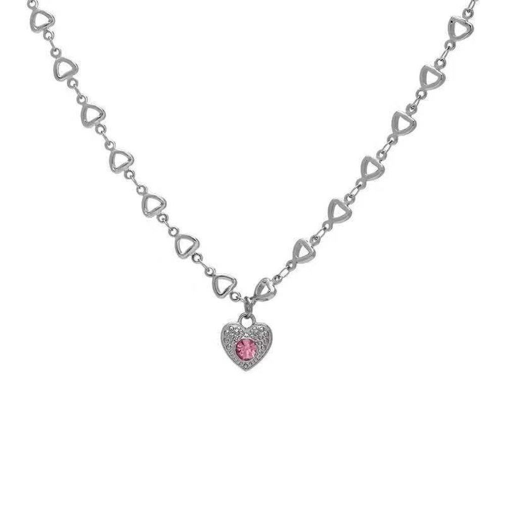 ORTTE Pink Diamond Love Necklace New Titanium Steel Non-fading Necklace