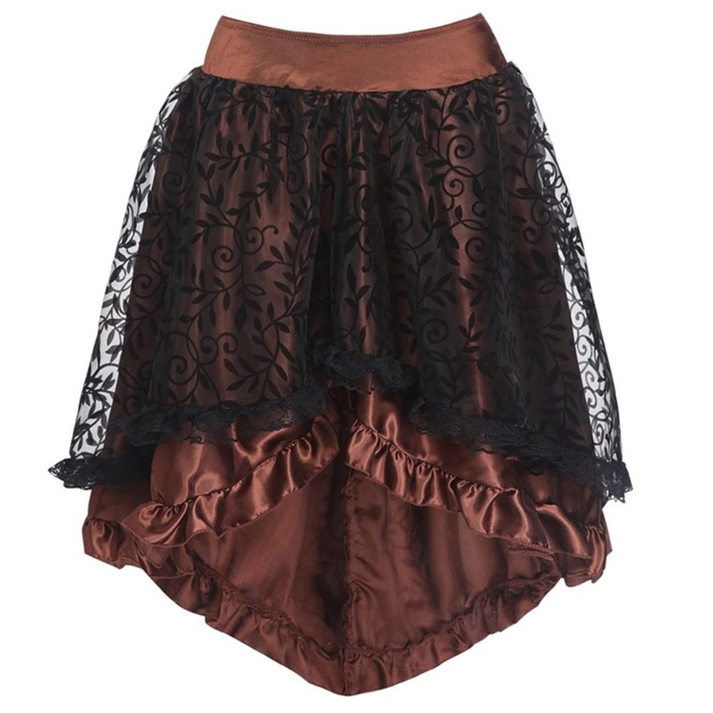 L-276 Brown Skorts for Women Midi Medieval Goth Peplum Pirate Dance Cosplay Mesh Renaissance Peasant Plain Steampunk Skirt Teen Girls 2025 Soft Comfy Clothes RX XXL