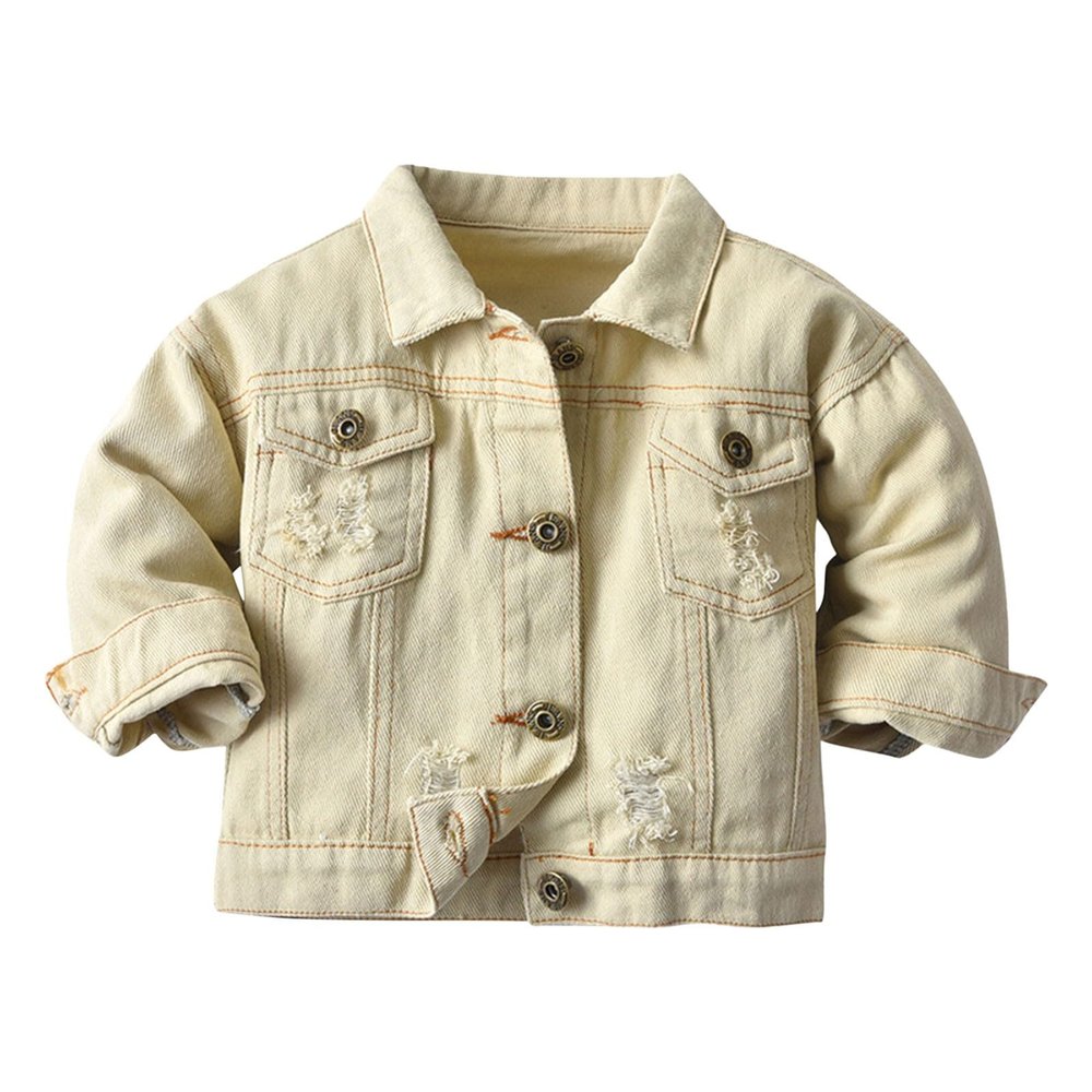 Baby Boys Girls Denim Jacket Kids Toddler Button Down Jeans Jacket Top Coat Outerwear Casual Rain (Beige, 6-12 Months)