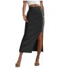 B-Z4 Black Spandex Skirts for Women Midi Brunch High Leg Striped Slit Basic Skorts Womens Button 2025 Clothes Y2K KM XL