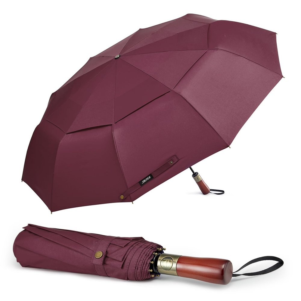 G4Free 54 Inch Large Compact Windproof Golf Umbrella for Rain Oversized Auto Open Close Folding Travel 10 Ribs Vented Double Canopy Umbrella for Women Men (Wine Red)