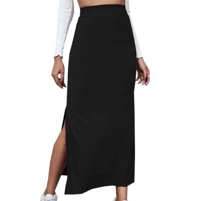 3-X86 Black Womens Skorts Skorts for Ladies Ribbed Wrap with Slit Pencil Criss Cross Plain Maxi Long Skorts 2025 Clothes 4R XXL