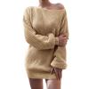 Women's Pullovers Sweater Casual Loose Fall Jumper Tops Knitwear Crewneck Loose Chunky Knit Jumper Tops Block Color Striped Sweater (Color : Khaki, Size : Small) view 1
