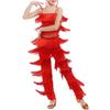 ZUCKY Women's Latin Tassel Dance top and Pant 2 Piece Sets for Ballroom Rumba Tango Salsa(Red 6-7T) view 1