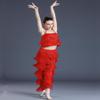 ZUCKY Women's Latin Tassel Dance top and Pant 2 Piece Sets for Ballroom Rumba Tango Salsa(Red 6-7T) view 3