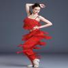 ZUCKY Women's Latin Tassel Dance top and Pant 2 Piece Sets for Ballroom Rumba Tango Salsa(Red 6-7T) view 4