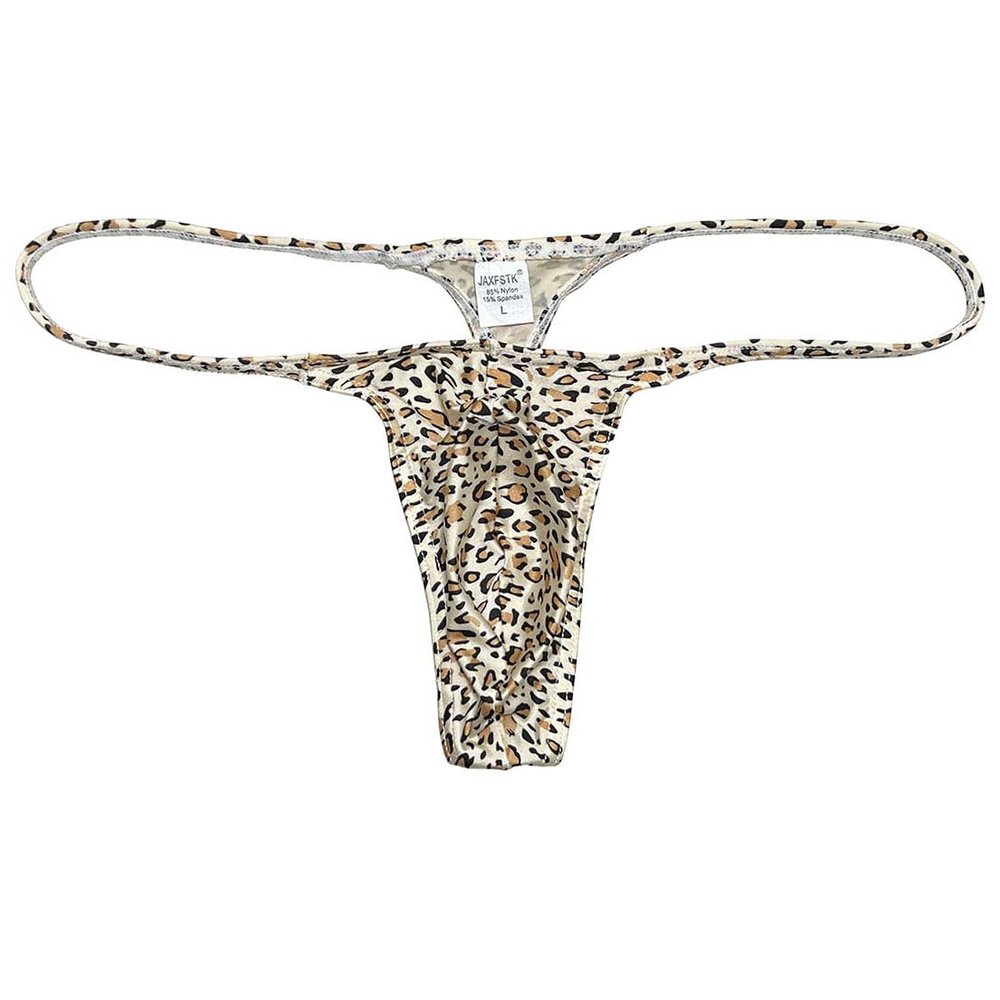 OROCOJUCO Men's Mini Bikini T-back Underwear Slim Cut Pouch Swim G-string Minimal Coverage Tangas Hipster String Thong Flesh Leopard L