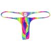 OROCOJUCO Men's Mini Bikini T-back Underwear Slim Cut Pouch Swim G-string Minimal Coverage Tangas Hipster String Thong Blue Rainbow Stripe L view 1