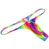 OROCOJUCO Men's Mini Bikini T-back Underwear Slim Cut Pouch Swim G-string Minimal Coverage Tangas Hipster String Thong Blue Rainbow Stripe L view 2