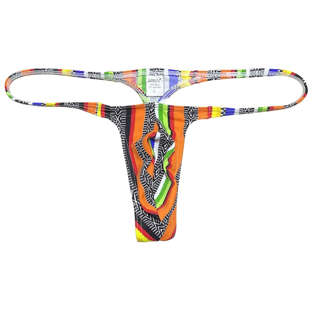 OROCOJUCO Men's Mini Bikini T-back Underwear Slim Cut Pouch Swim G-string Minimal Coverage Tangas Hipster String Thong Mosaic Stripe M