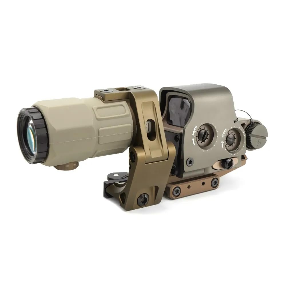 558 Red Dot Sight with G45X 5X Magnifier Scope with Red Dot Riser Mount Base and Slide QD Flip Up Magnifier Scope Mount 4PCS Combo,Tan