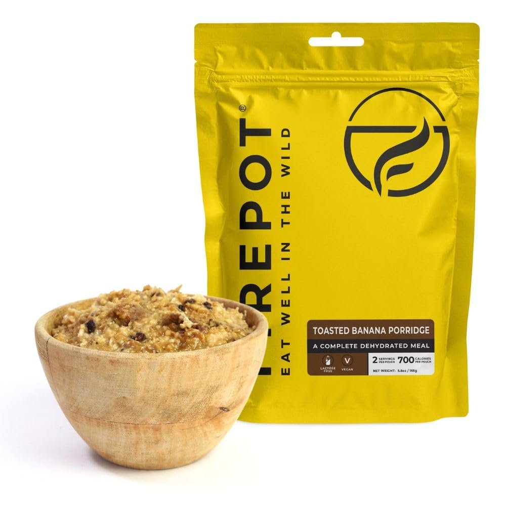 FIREPOT Toasted Banana Porridge - Healthy Plant Based Dehydrated Camping & Backpacking Meals (2 Servings)