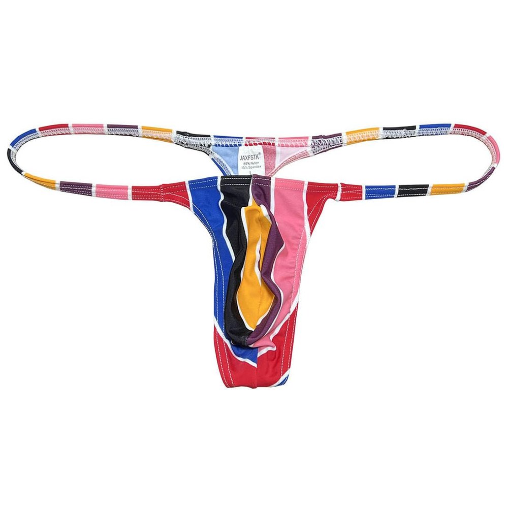 OROCOJUCO Men's Mini Bikini T-back Underwear Slim Cut Pouch Swim G-string Minimal Coverage Tangas Hipster String Thong Big Red Stripe M