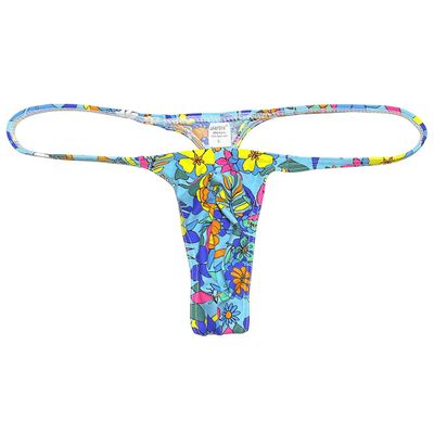 OROCOJUCO Men's Mini Bikini T-back Underwear Slim Cut Pouch Swim G-string Minimal Coverage Tangas Hipster String Thong Blue Flower M