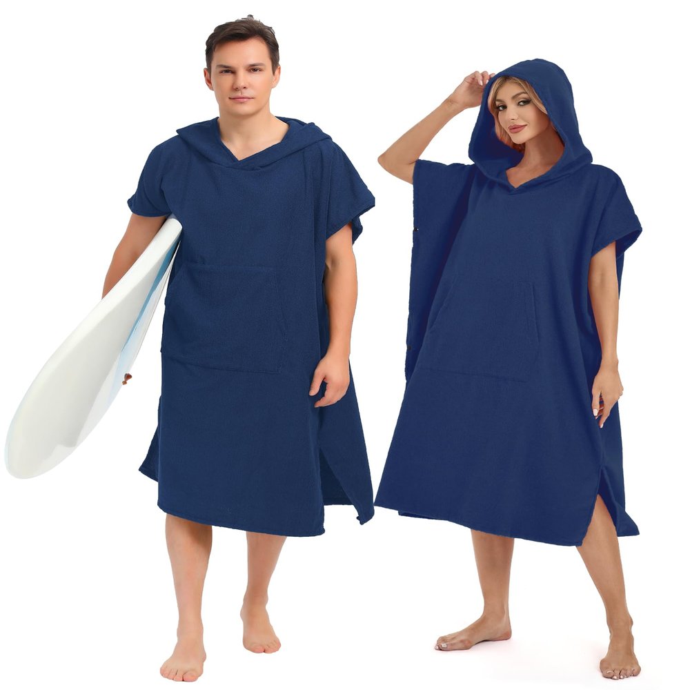 Abahub Surf Poncho Men & Women Towel Poncho Adult with Hood, Thick Quick Dry Changing Poncho Towel, Microfiber Wearable Cover Up for Surfing Beach Swim - Absorbent Changing Towel L (Navy Blue)
