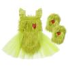 My First Christmas Baby Girl Outfit Baby Girl Furry Green Backless Romper Dress with Socks Toddler Santa Claus Fancy Dress Xmas Birthday Halloween Outfit Green02 2pcs 18-24 Months view 1