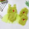 My First Christmas Baby Girl Outfit Baby Girl Furry Green Backless Romper Dress with Socks Toddler Santa Claus Fancy Dress Xmas Birthday Halloween Outfit Green02 2pcs 18-24 Months view 2