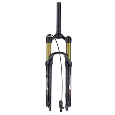 ZECHAO Aluminum Alloy 120mm Travel Mountain Bike Suspension Fork,26 27.5 29" Straight/Tapered Tube Fork Disc Brake 9 * 100mm Axle Outdoor (Color : Straight Remote Lock, Size : 26inch)