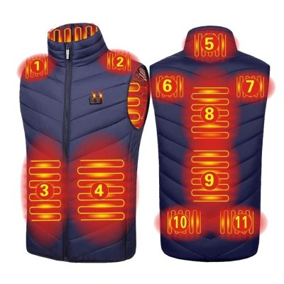 AYGJKIE Electric Heated Vest for Men/Women USB Charging 11 Zones Dual Control Heated Vest 3 Levels Adjustable Body Warmer (Color : Blue, Size : 3X-Large)