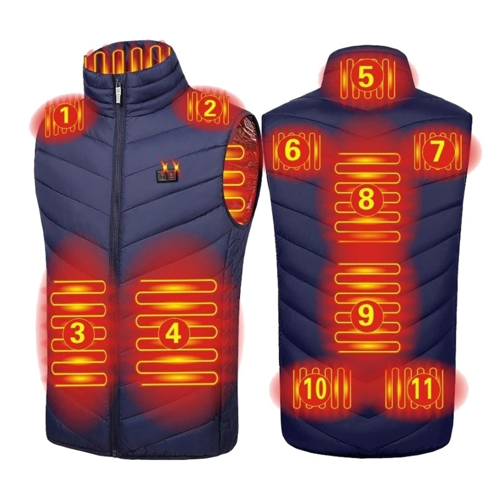 AYGJKIE Electric Heated Vest for Men/Women USB Charging 11 Zones Dual Control Heated Vest 3 Levels Adjustable Body Warmer (Color : Blue, Size : 3X-Large)