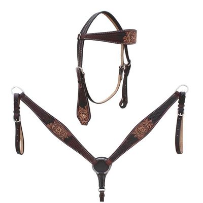 Western Headstall Breast Collar Reins Set Leather Hand Carved Tooled Equestrian Trail Horse Saddle Tack Set Full Cob Pony (Cob, Style 20)