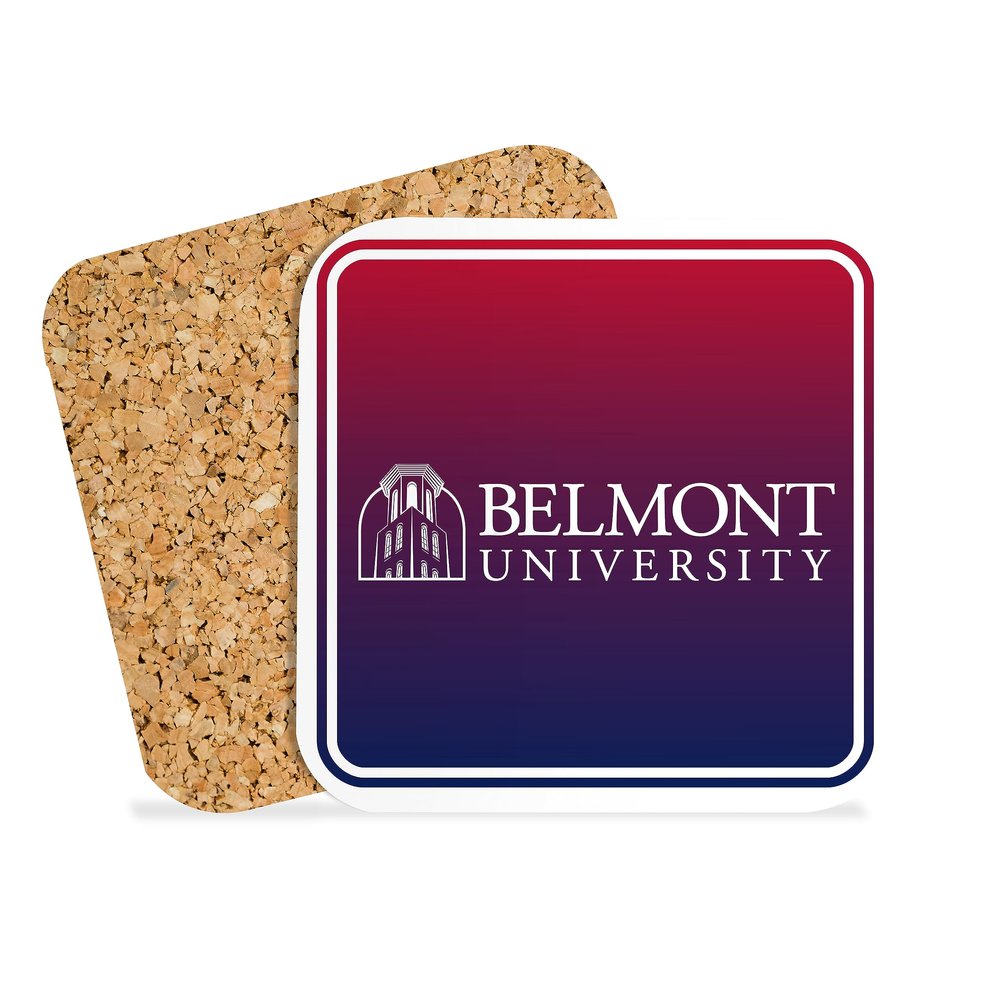 Belmont University Hardboard with Cork Backing Beverage Coasters Square (Set of 4) Coasters for Drinks (Belmont University 9)