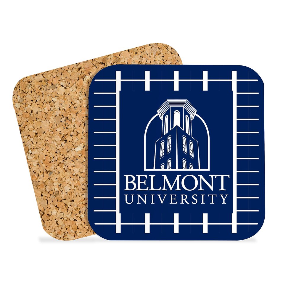 Belmont University Hardboard with Cork Backing Beverage Coasters Square (Set of 4) Coasters for Drinks (Belmont University 11)