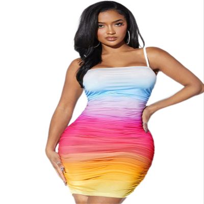 Women's Dresses Ombre Ruched Bodycon Dress Dress for Women (Color : Multicolor, Size : Medium)
