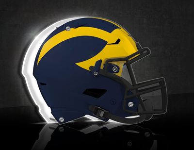 Team Sports America Evergreen NCAA University Of Michigan Tabletop LED Lighting Dcor| Full Size Replica Helmet Free-Standing Desk Night Light | 10 x 7 x 3 Inch | Unisex Christmas Gift | Made in USA